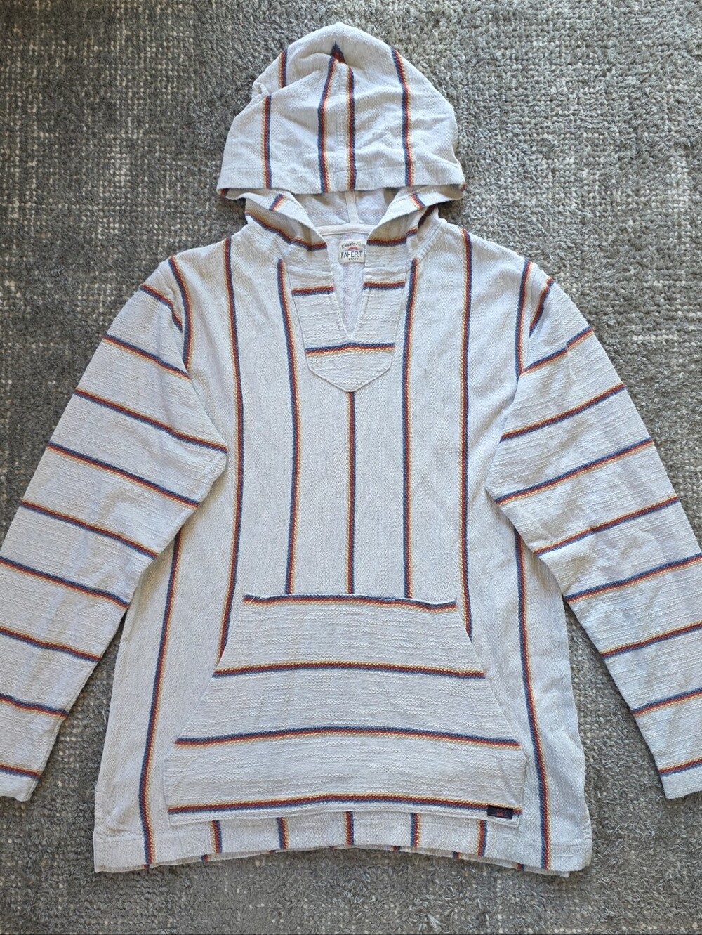 Faherty French Terry Baja Hoodie Poncho Mens M Cream Striped Pullover